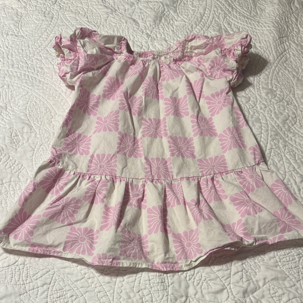Greyson Thread Minis Pink White Floral Checkered girls Dress size 4T cute girly